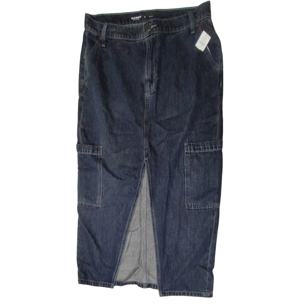 Old Navy Denim Maxi Skirt High Waist Cargo Pockets Slit Front‎ Womens Size 6